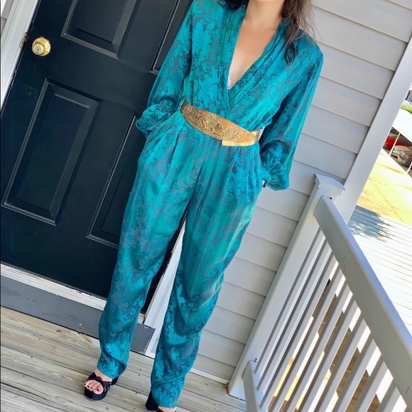 Vintage 80s floral boho romper jumper jumpsuit - Picture 9 of 10